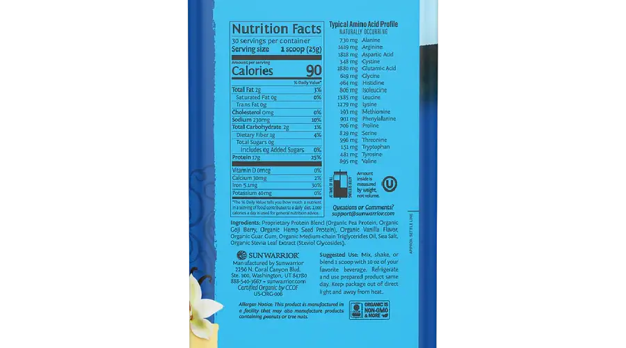 An image for Sunwarrior Protein Warrior Blend ingredients